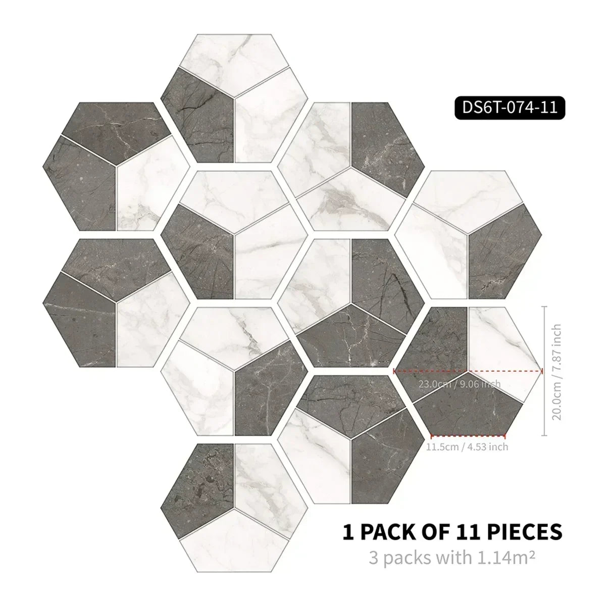 22PCS Self-adhesive Moroccan Style Hexagonal Diagonal Floor Stickers Non-slip Waterproof Decals for Kitchen Bathroom Decoration