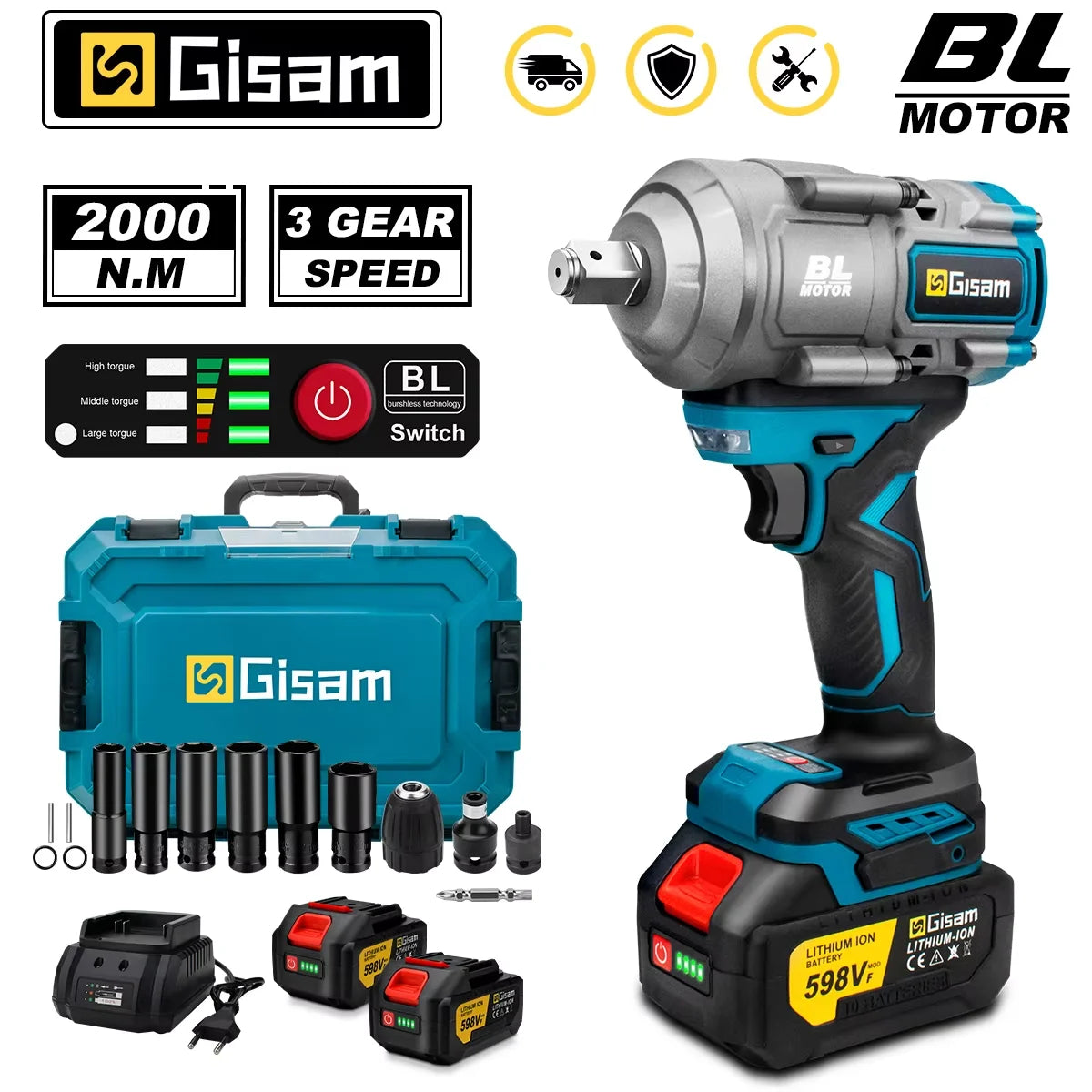 Máy Siết Bu Lông Không Chổi Than 2000N.M Gisam 18V - Daisan Mart