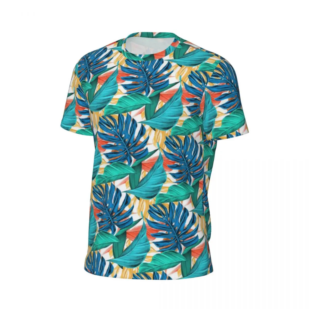 Men's Tropical Leaf Pattern T-Shirt with Unique Colors