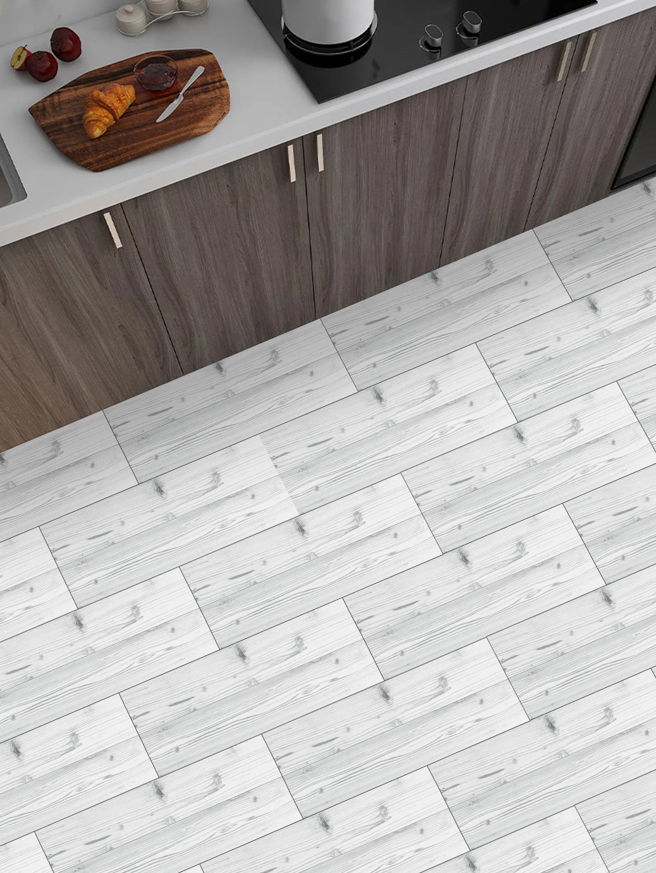 Classic White Wood Grain Floor Tiles Peel Stick Waterproof Home Kitchen Living Room Floor Renovation Self Adhesive Wallpaper