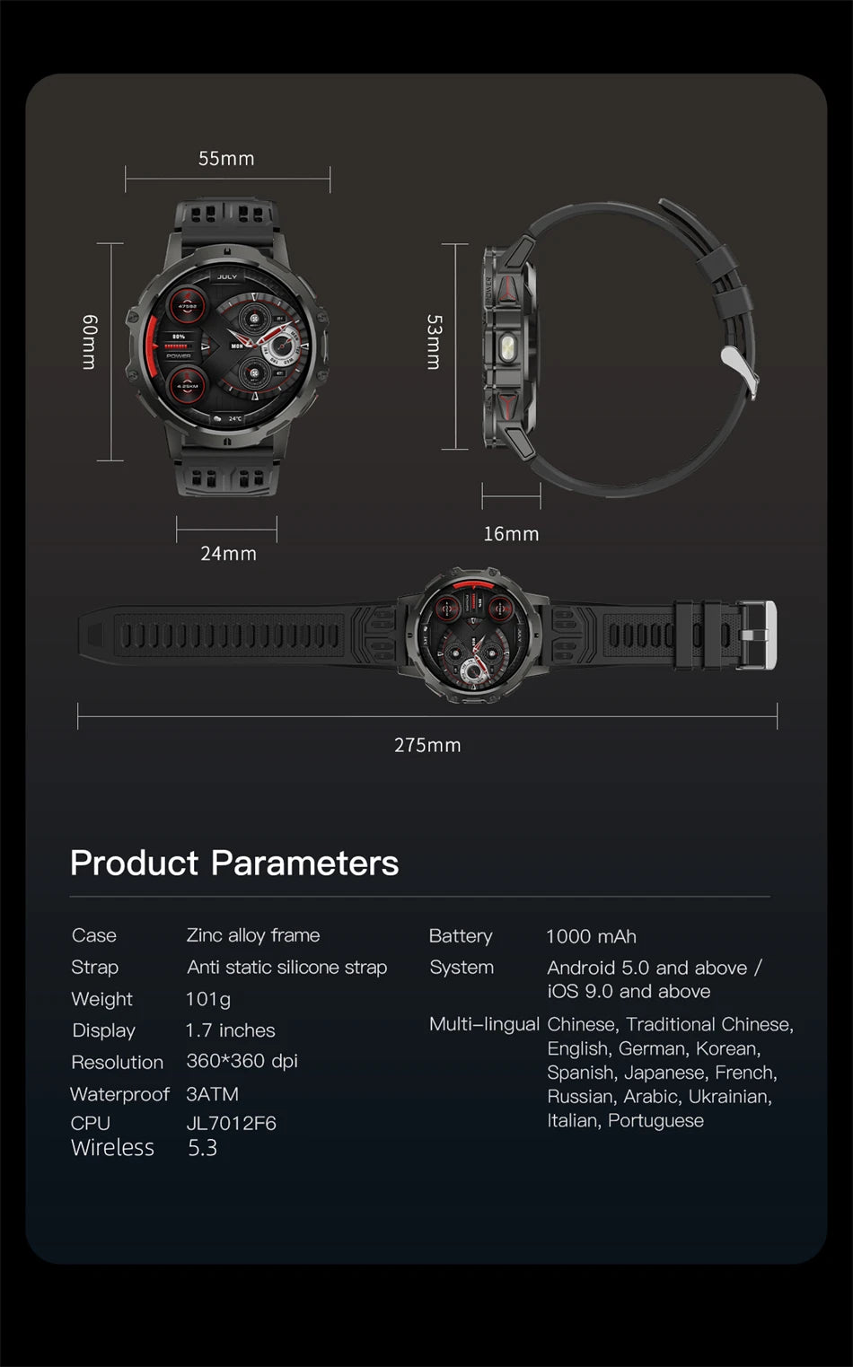 Đồng Hồ Thông Minh AMOLED GPS Sức Khỏe IP68 1.7
