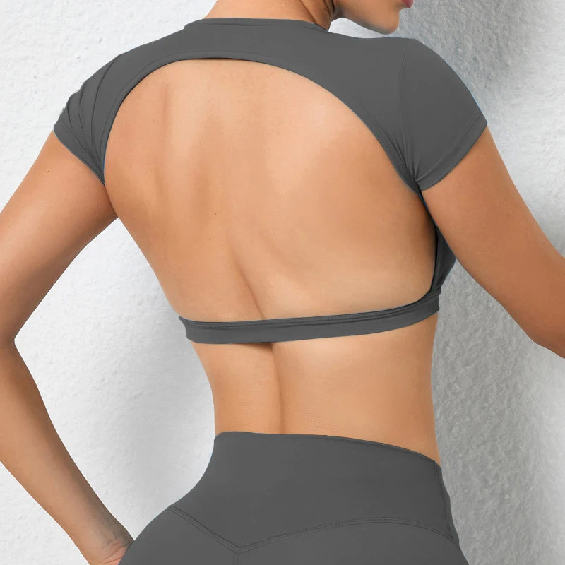 Women's Breathable Backless Yoga Gym Active Sports Shirt
