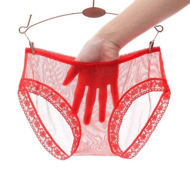 Full Transparent Panties Black White Sexy Lady Summer Traceless Brief Thin Breathable Quick Dry Mesh Lace Underwear Femal pants