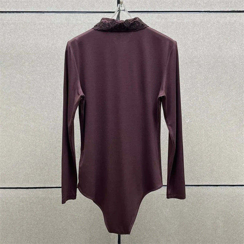 Women's bodysuit New elastic slim fit lapel long sleeved top for autumn 2025 floral embroidery women's corset y2k women's bodys