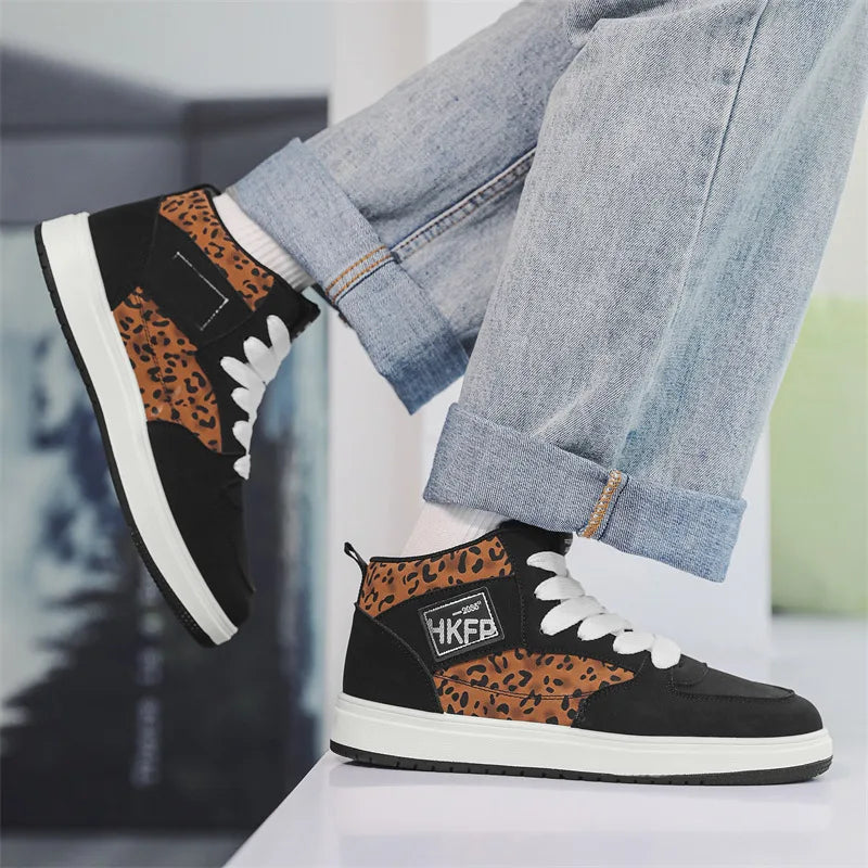 Men's Leopard Print Skater High Top Shoes