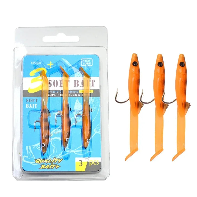Afishlure Pesca Eel Soft Fishing Lure Glow Soft Bait with Hook Sea Fishing Tackle Raglou Fishing Lure 3pcs 55mm