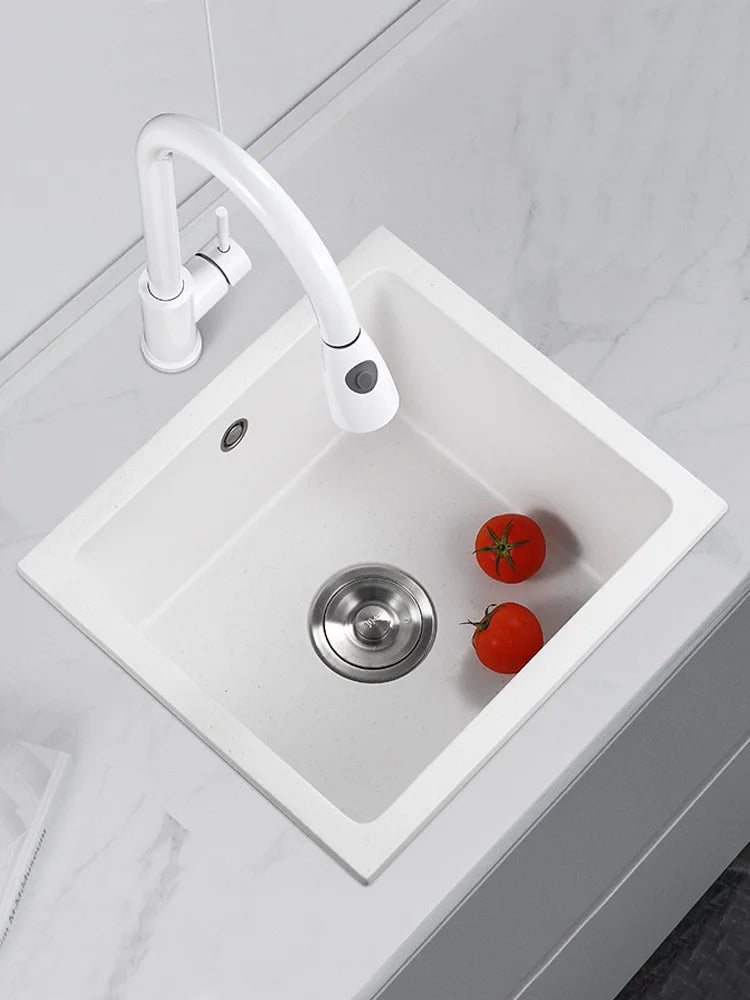 Bar counter square white quartz stone sink size single under counter kitchen vegetable basin - Daisan Mart