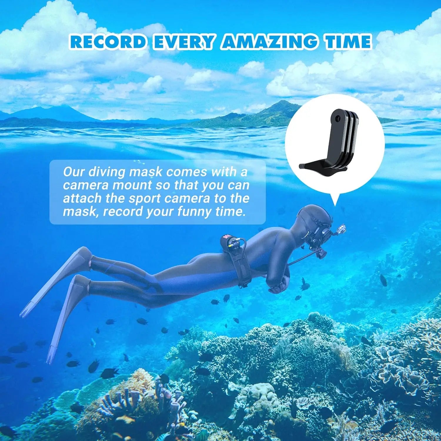 The Full Face Diving Mask with Camera Mount, Full Face Snorkel Mask for Adults Compatible with Above 1L Scuba Diving Tank，Unisex