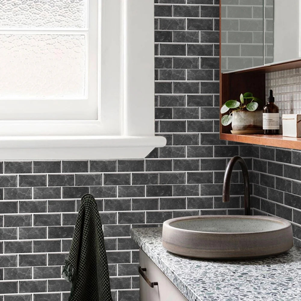 Waterproof Self Adhesive Removable 3D DIY Modern Grayish White Marble Tile Wall Sticker Bathroom Kitchen Cupboard Home Decor