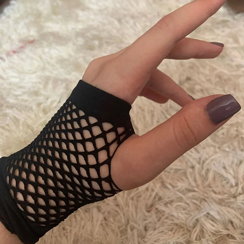 New Black Womens Short Fishnet Net Gloves Fingerless Mesh Gloves Punk Rock Fancy Night Club Party Sexy Beautiful Gloves - Daisan Mart