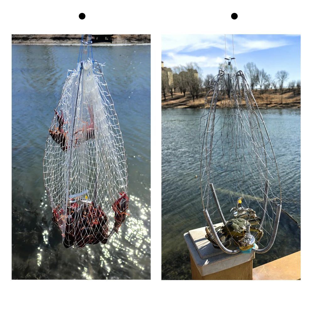 1 pc spring contracting crab cage, stainless steel wire anti bite fishing net, bait cage for catching lobsters and crabs