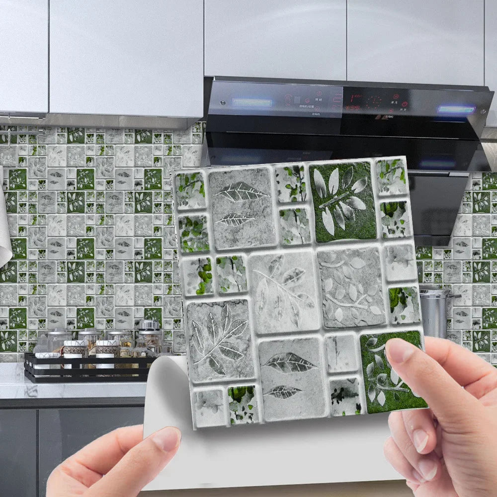 10pcs/set 3D Mosaic Tiles Sticker Self Adhesive Waterproof Wall-Tiles for Kitchen Bedroom Bathroom Walls Backsplashes Decoration