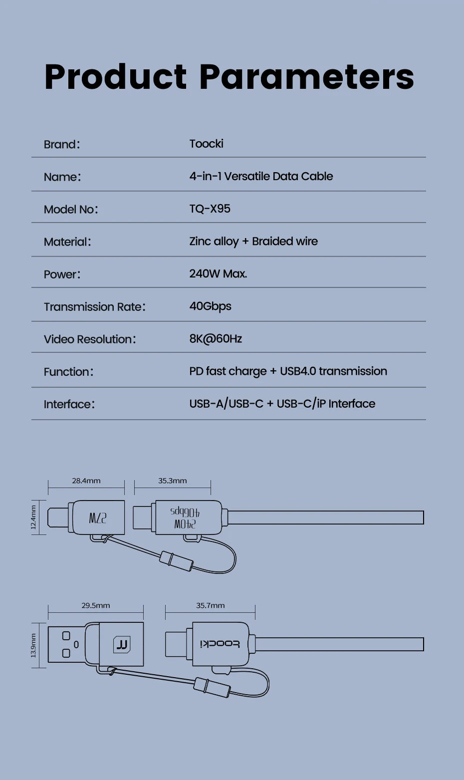 Toocki Cáp Sạc Đa Năng 240W Cho iPhone & Macbook