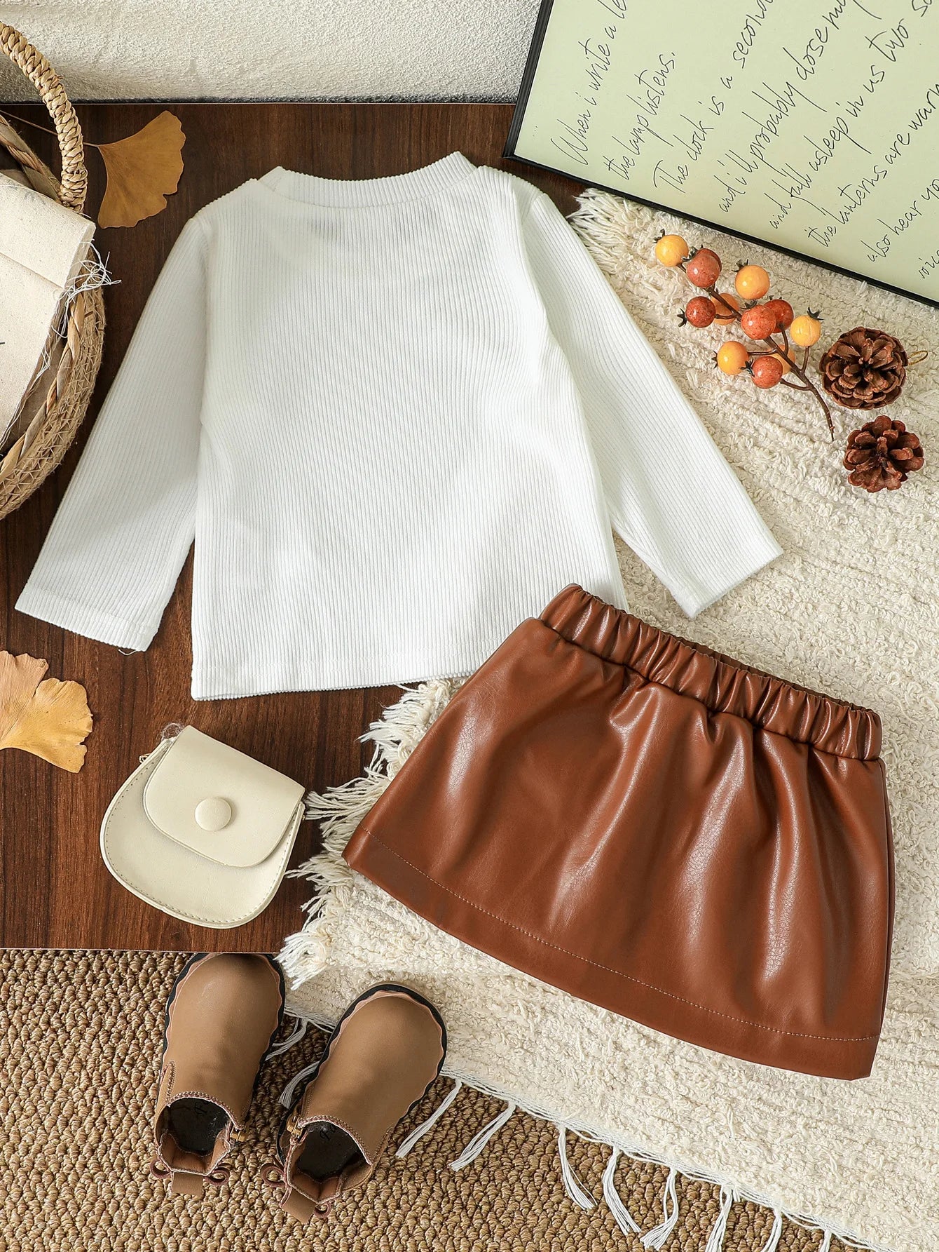 2025 Girl Princess Set: Ao Dai + PU Leather Skirt