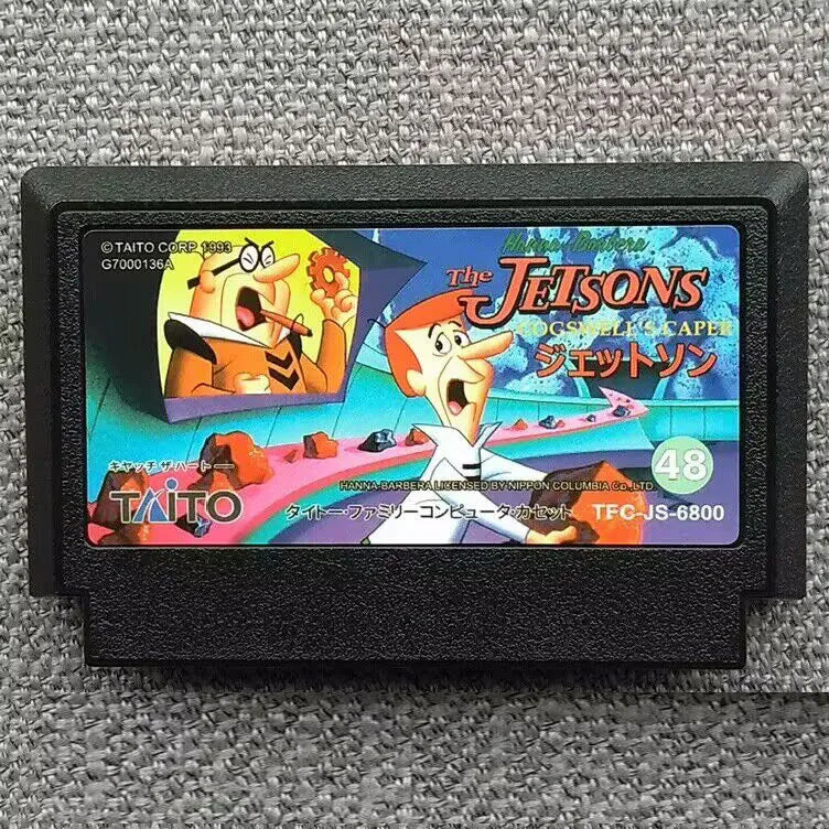 Băng trò chơi "The Jetsons", bìa màu sắc tươi sáng với nhân vật hoạt hình và chữ Nhật.