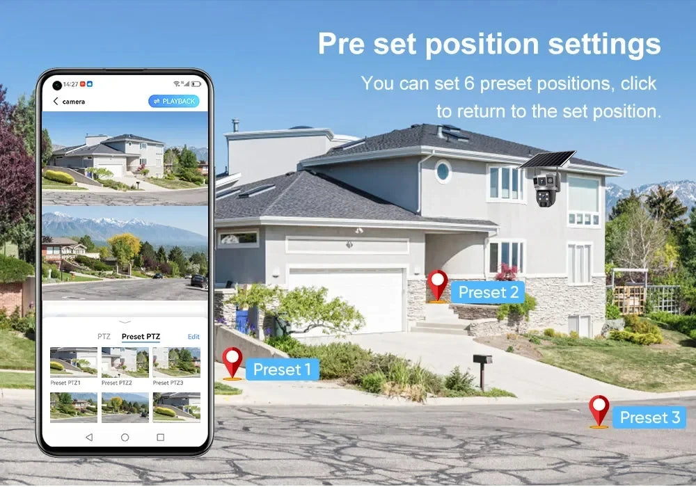 Solar PTZ Camera 12MP WiFi 10X Zoom - 3 Screens