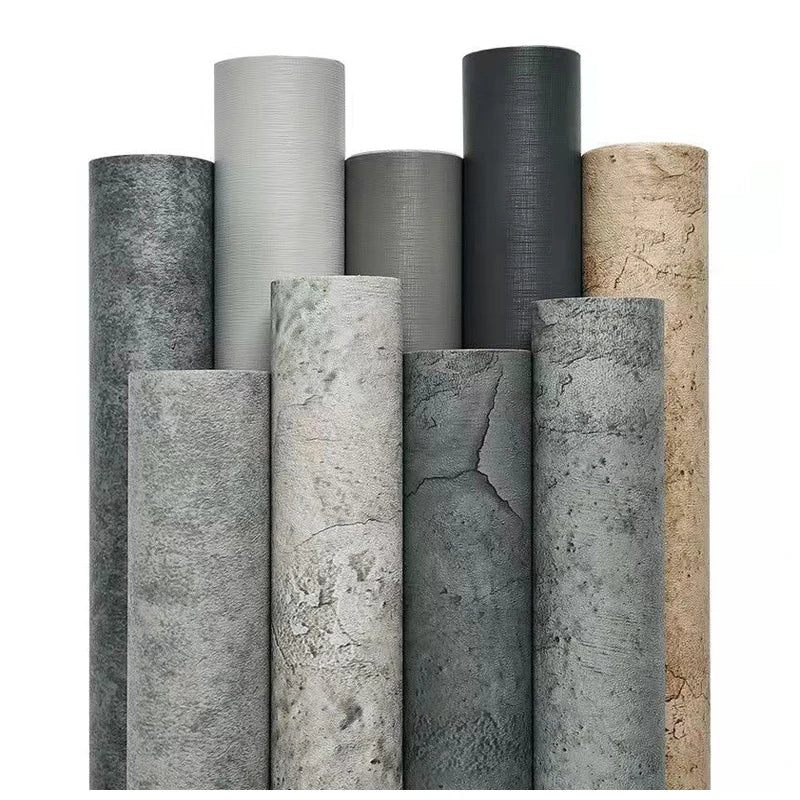 PVC Retro Cement Grey Waterproof Self-adhesive Wallpaper Hotel Cafe Library Living Room Bedroom Wall Renovation Vinyl Stickers
