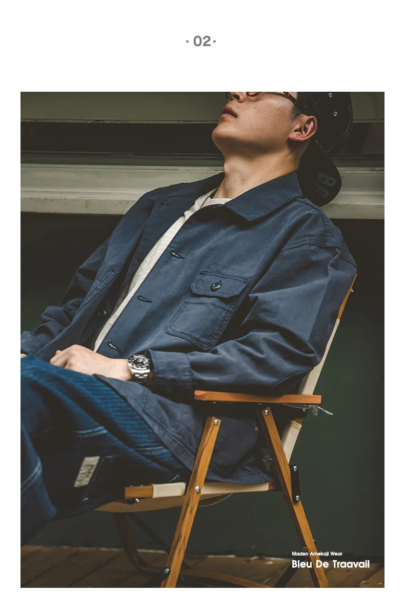 Maden Navy Men's Jacket Multi-Pocket Comfortable Spring Autumn