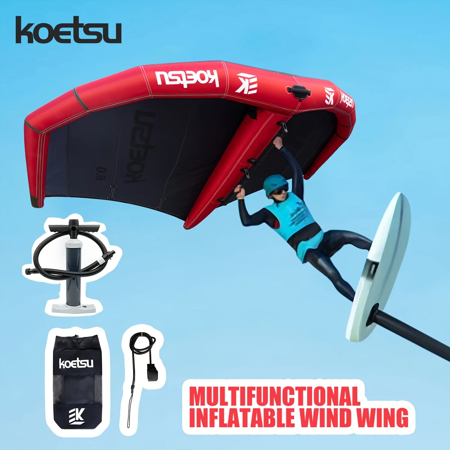 Windsurfing inflatable wing, 6 square meters of wind wing and hydrofoil board, suitable for water sports, kitesurfing, surfing