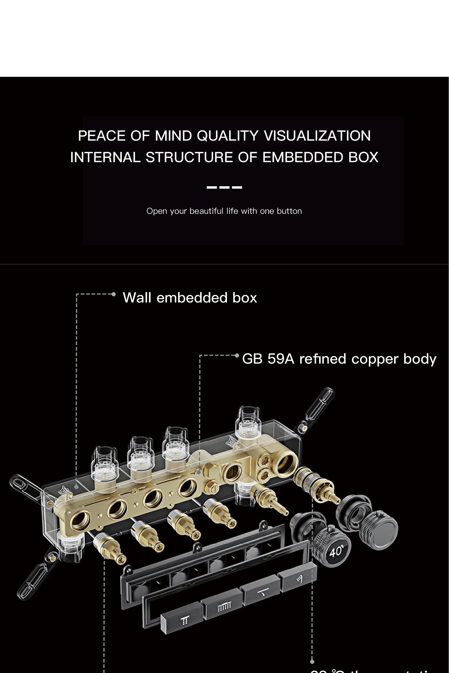 Vòi sen đen đồng thau LED 4 chức năng cao cấp