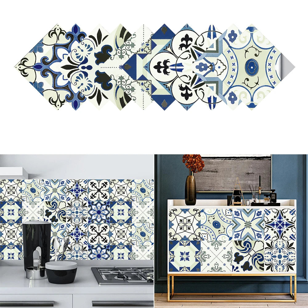 10pcs Blue &amp; Gray Matte Surface Wall Sticker Film For Tiles /Ground in Kitchen Backsplash Floor PVC Art Wallpaper Peel &amp; Stick