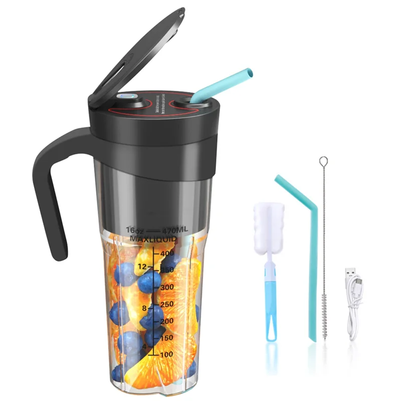SOFT-Portable Personal Blender For Shakes And Smoothies Blender With 6 Blades USB Rechargeable Handle And Straw Lid Blender