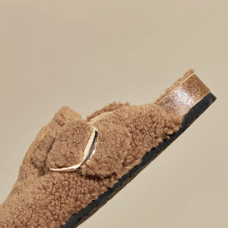 Dép Nữ Lông Cừu Giả Ấm Áp Đế Dày Thời Trang 2025