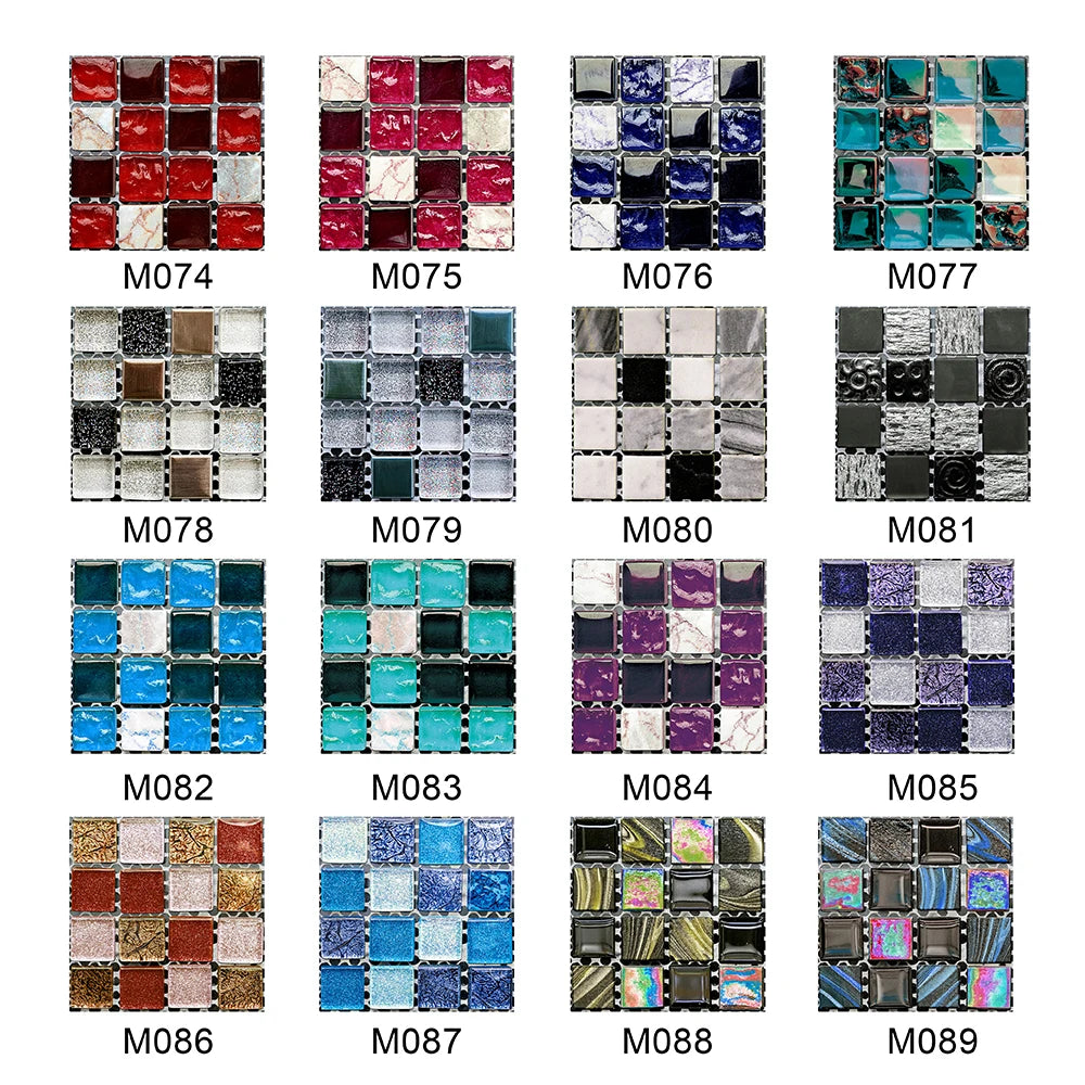 10pcs Flat Mosaic Style Tiles Sticker Kitchen Bathroom Waterproof &amp; Oilproof Art Wall Sticker Peel &amp; Stick Surface Glossy Film