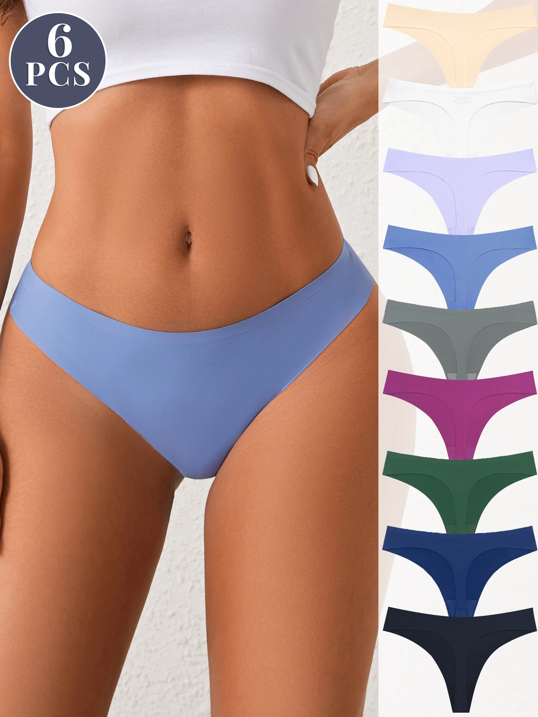 Set of 6 Women's Seamless Low-Waist Stretchy Panties