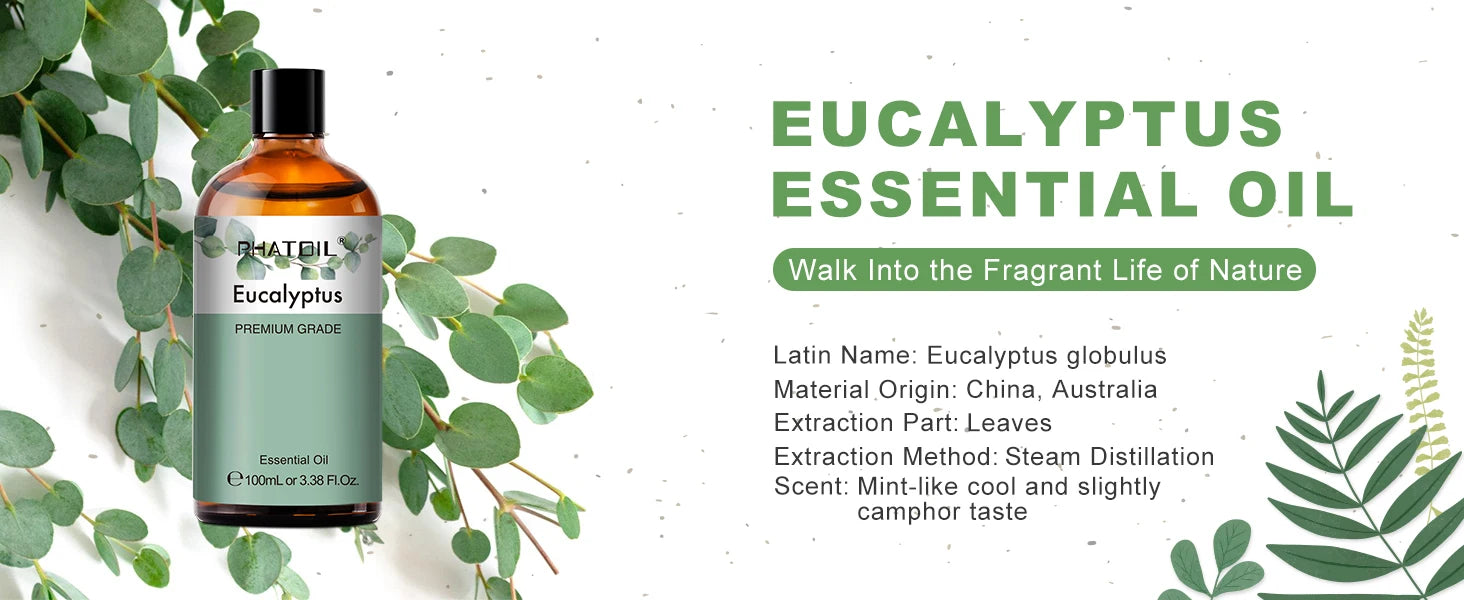 PHATOIL 100ML Eucalyptus Rose Essential Oils Lavender Indian Sandalwood Bergamot Cinnamon Lemongrass Essential Oils For Skin - Daisan Mart