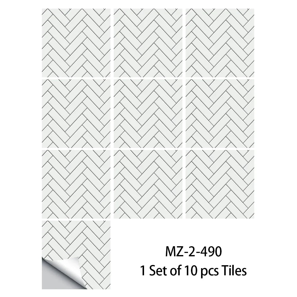 10pcs/set White Gray Brick Tiles Sticker Kitchen Backsplash Oil-proof Cupboard Washbasin Peel &amp; Stick Waterproof Art Wallpaper