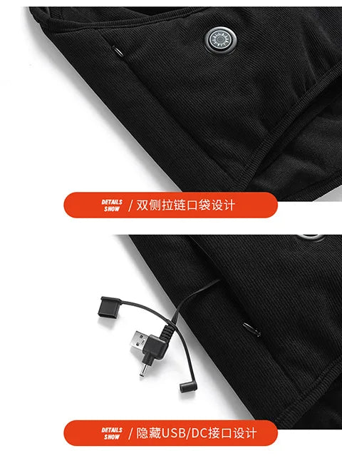 Áo Ghi Lê Sưởi Ấm 11 Vùng, Sạc USB Cho Nam Nữ