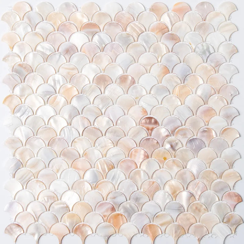 31x31cm 3D Fish Scale Fan-shaped Shell Square Mosaic Kitchen Bathroom Living Room Porch TV Background Wall Tile Self-adhesive