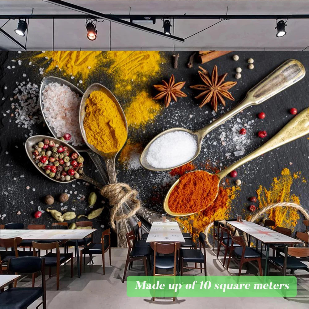 Custom Size Mural Wallpaper 3D Grilled Steak Pizza Shop Donuts Wall Painting Restaurant Cafe Modern Kitchen Spices Wall Papers