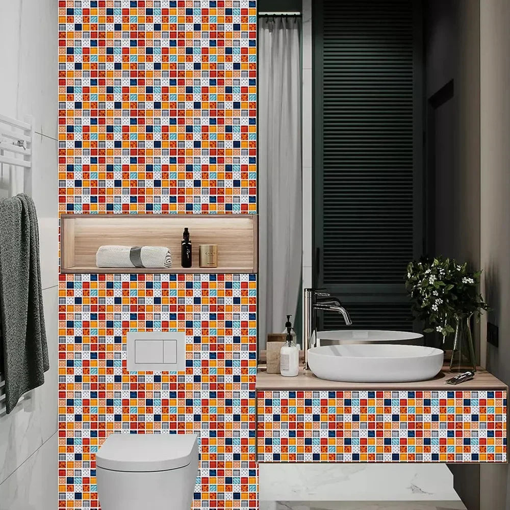 Colorful Marble Mosaic Wall Panels, 10PCS 10/15/20/30cm PVC Tiles, Peel &amp; Stick Oil-Proof Kitchen Wardrobe Art, Modern Home