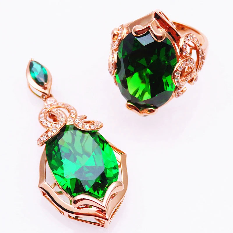 Luxurious 14K Rose Gold Emerald Jewelry Set