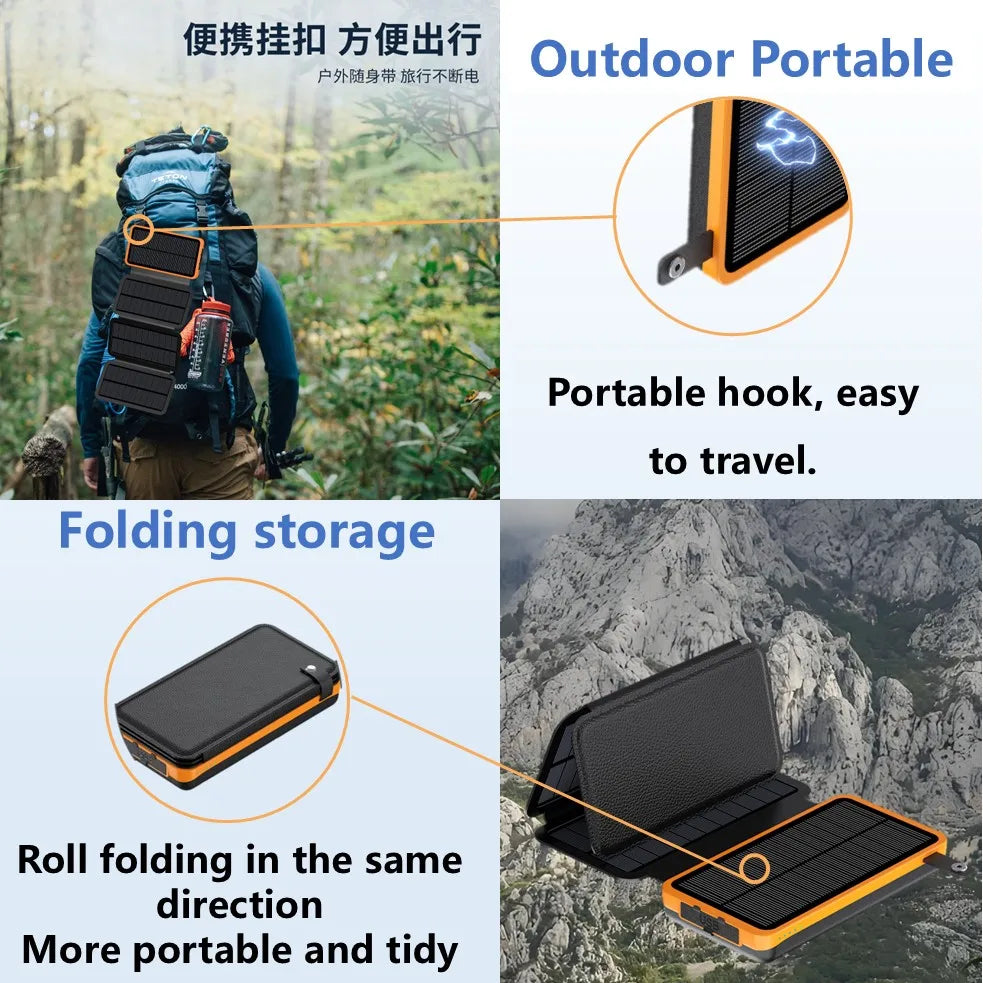 4-Panel 20000mAh Solar Power Bank for Travel