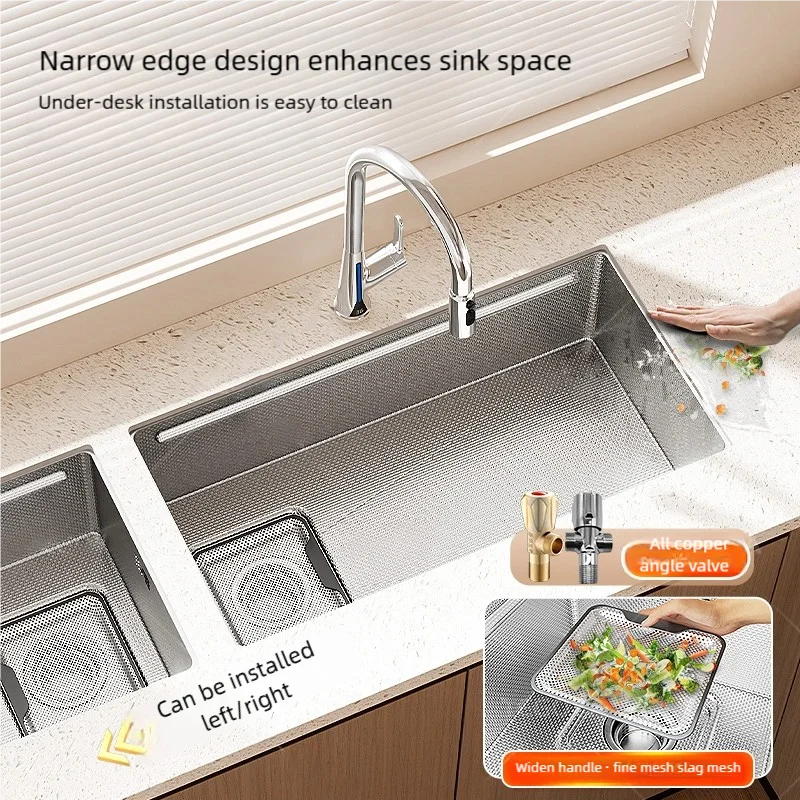 316L Stainless Steels Kitchen Sink Scratch and Grease Resistant Large Single Slot Household Left Right Mount Undermount Basin - Daisan Mart