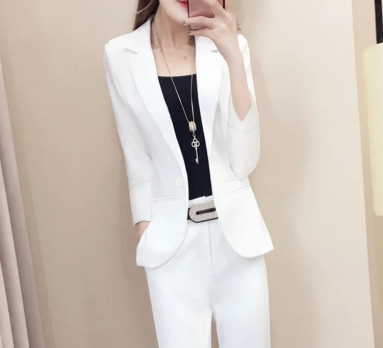 Office Outfit Professional White Wear To Work Trouser Suit Two Piece Set Pants for Women Womens 2 Pant Sets Black Blazer and Xxl - Daisan Mart