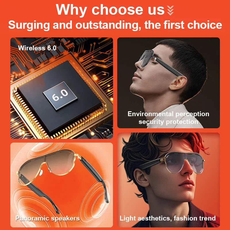 YHA17 AI Translation Smart Glasses EU USA Large Frame Sunscreen Color-changing Stainless Bluetooth Audio Sunglasses Work Glasses - Daisan Mart