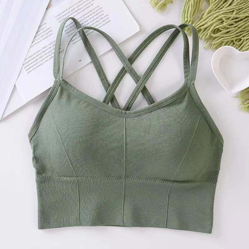 Women's Sexy Cross Back Sports Yoga Bra with Chest Pad