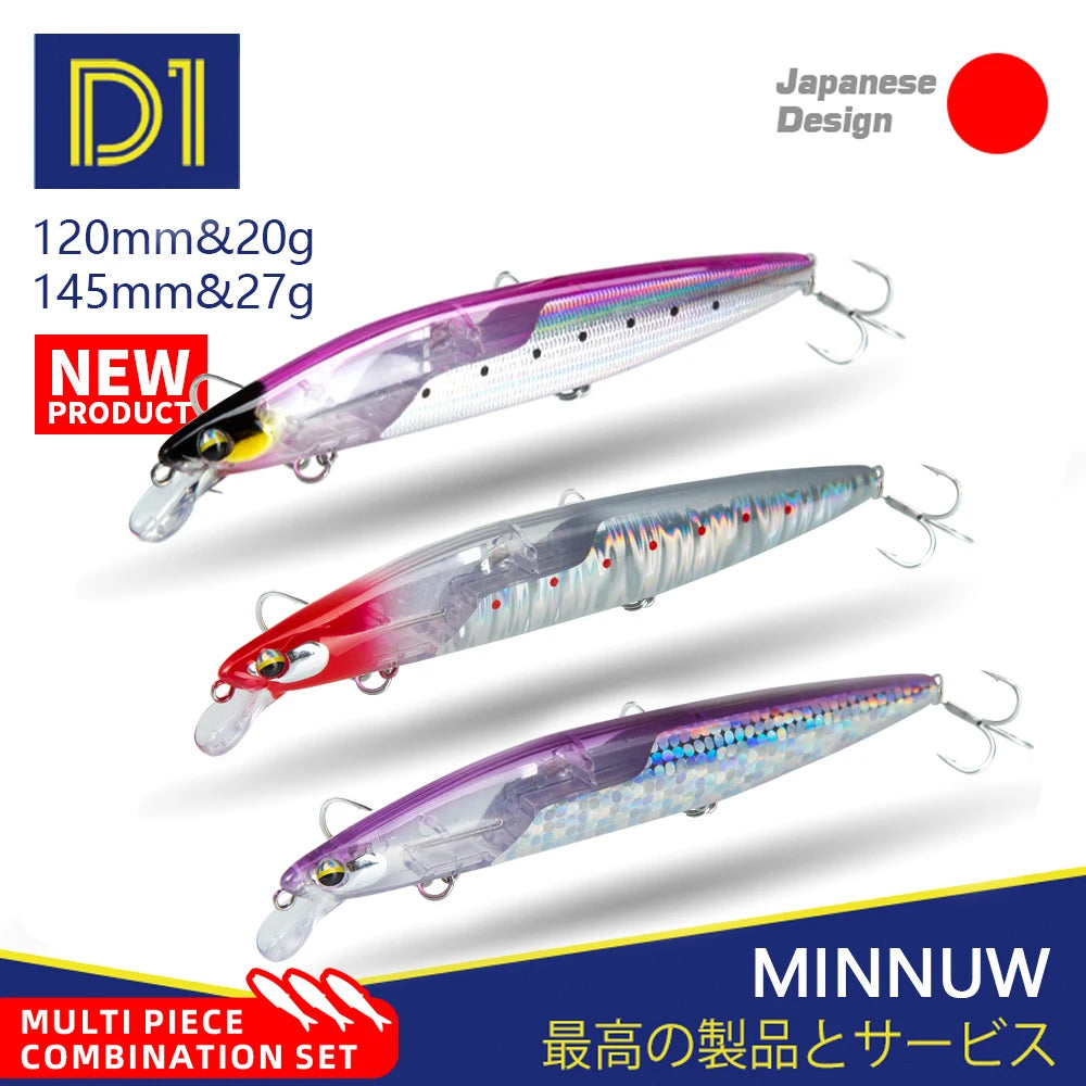 D1 Multi Piece Set Floating Minnow Fishing Lure 120mm 145mm Flash Flake Assassin Floating Hard Bait For Pike Bass Tackle