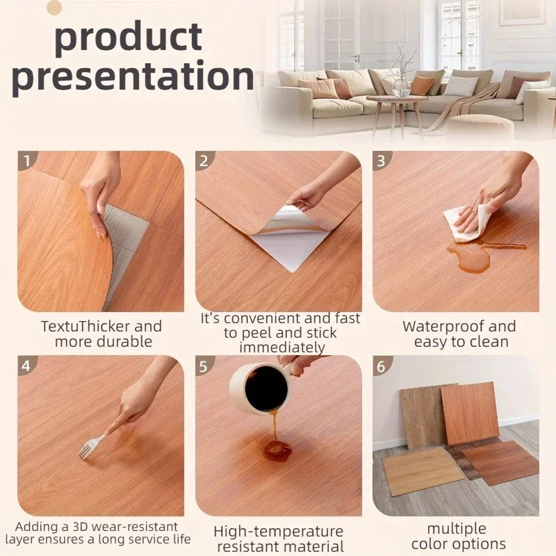Self-adhesive Wood Grain Floor Stickers Peel &amp; Stick Indoor Wall and Floor Decoration Renovation Sticker Waterproof Wall Sticker