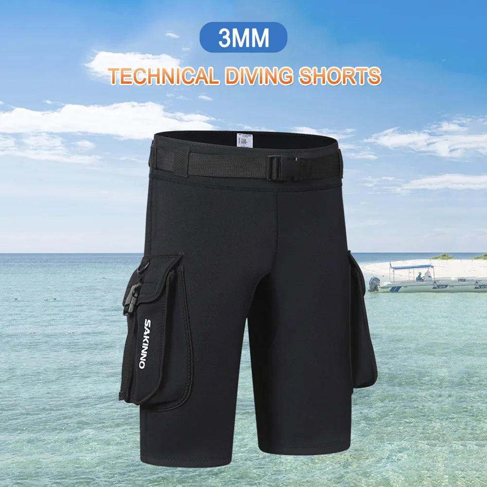 3mm Neoprene Wetsuit Tech Shorts with Pockets Unisex Surfing Trunks Keep Warm D-Ring Buckle for Diving Equipment Accessories