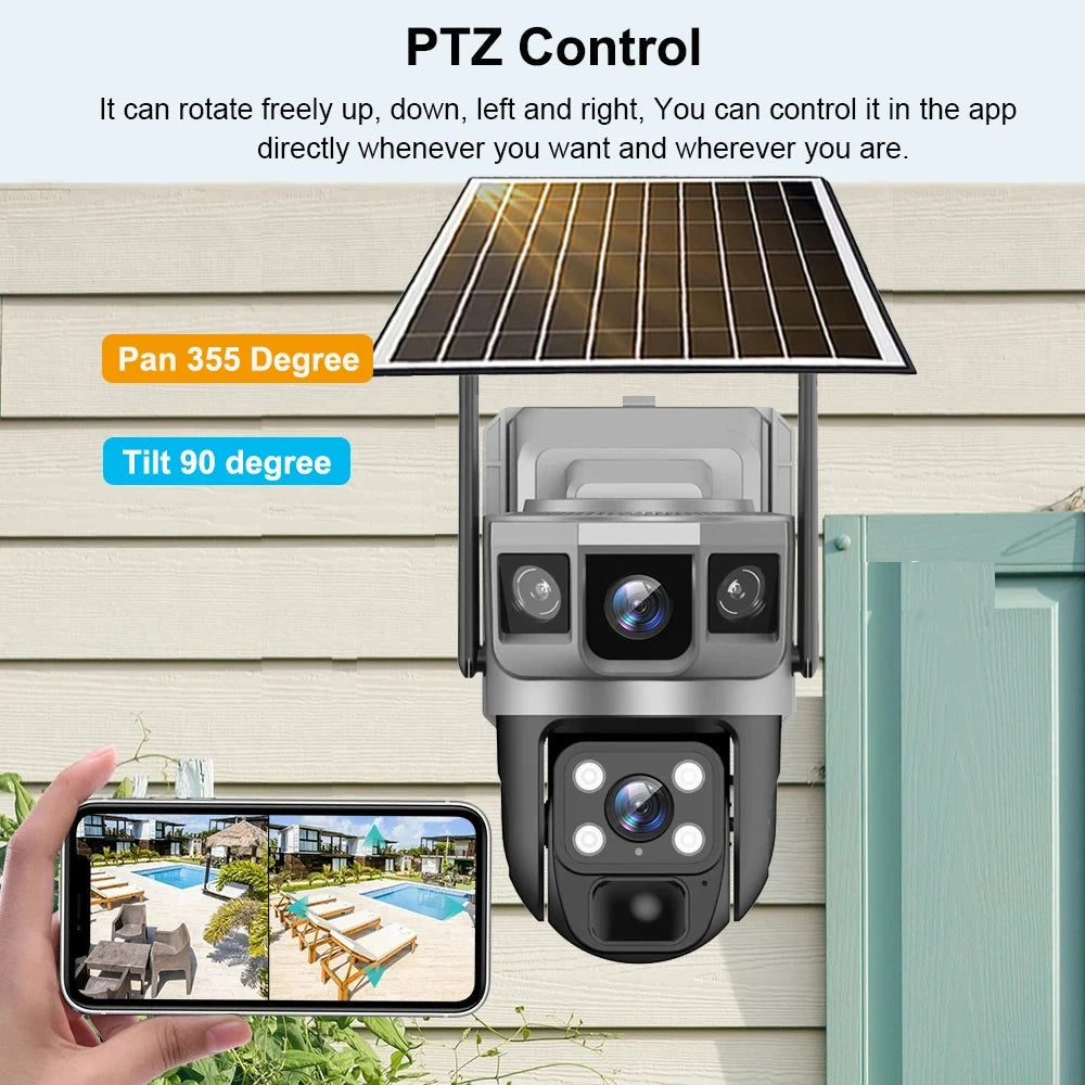 Solar PTZ Camera 12MP WiFi 10X Zoom - 3 Screens