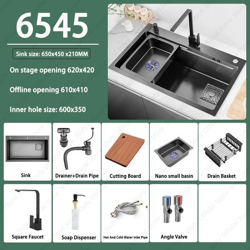 Multifunctional Kitchen Sink Large Capacity Single Bowl Stainless Steel Sink Vegetable Workstation With Faucet Drain Accessories - Daisan Mart