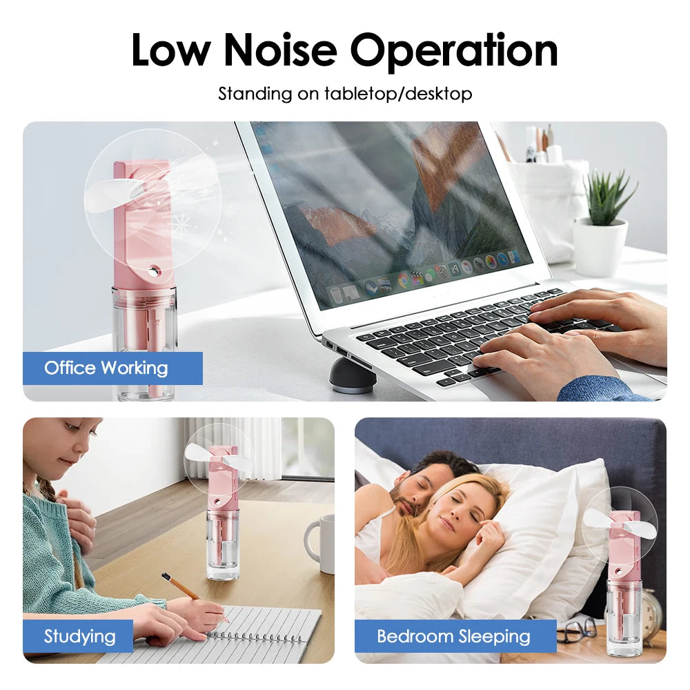 Portable Humidifier Fan Mini Handheld Mist Fan Rechargeable Small Water Spray Hand Fan Mini Face Steamer Fan Summer Cooling Fan