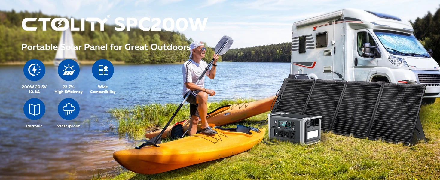 CTOLITY SPC200 ETFE Flexible Solar Panel Camping 200W Portable Folding Solar Panel Charger 23.7% Efficience Travel&amp;Phone&amp;Boat&amp;RV