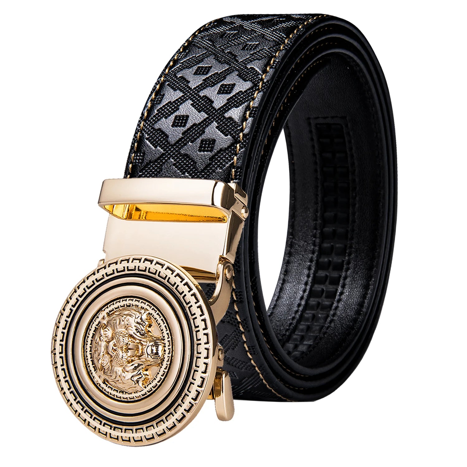 High quality black cowhide men's belt with automatic buckle 130cm