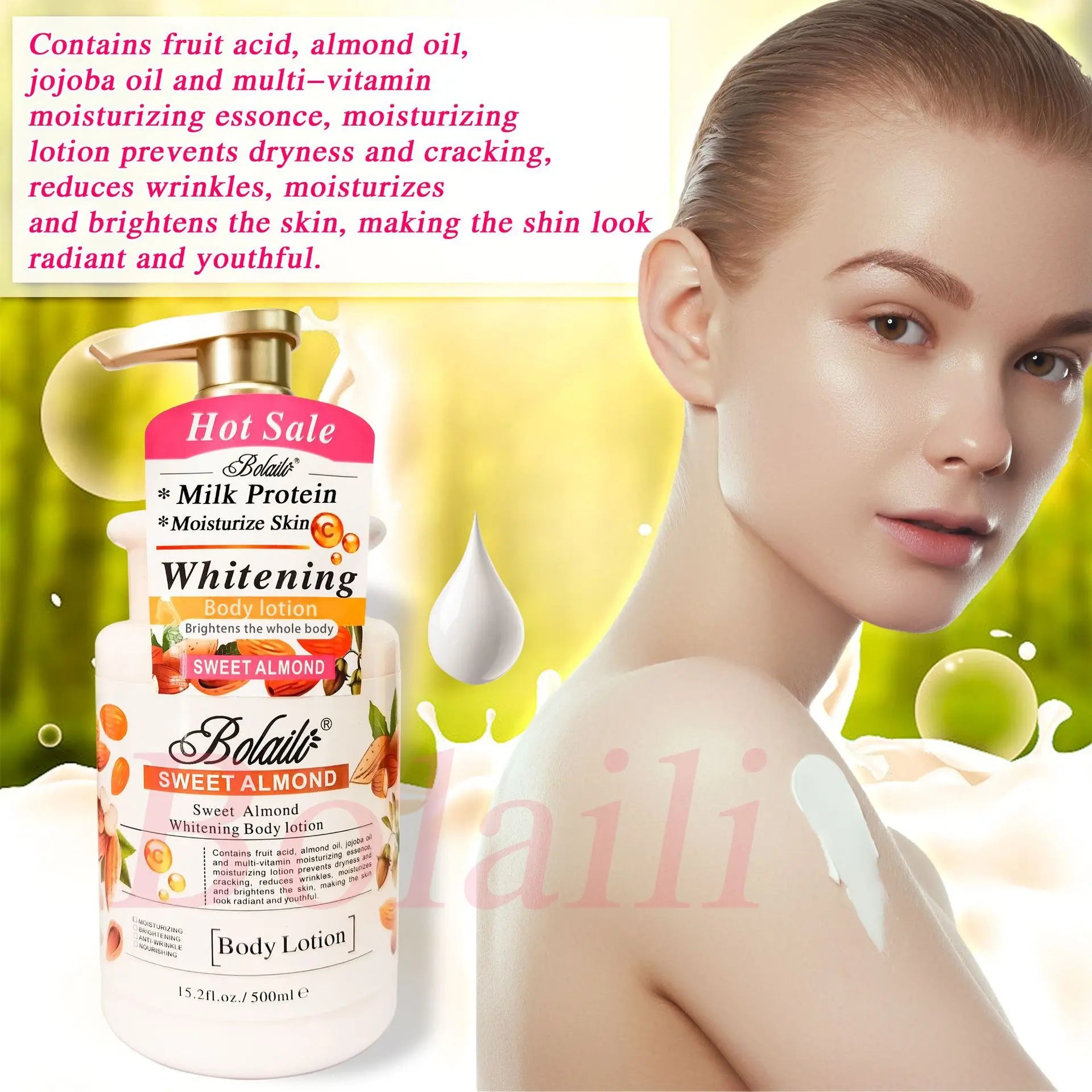 500ml Almond Whitening Body Lotion &amp; Scrub Body Wash Exfoliating Moisturizing Whitening Skin Lightening Increase Skin Radiance
